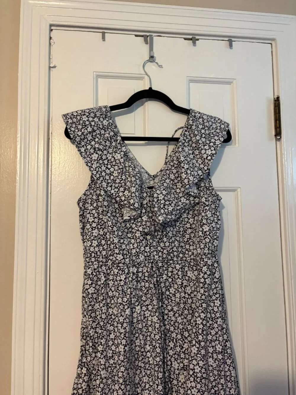 Summersalt Coastal Poplin Ruffle-Neck Midi Dress Navy Floral - S - Picture 9 of 9